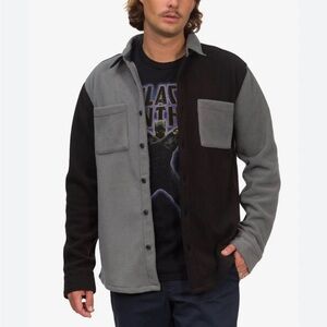 Junk Food NWT Sweeney Mens Fleece Collar Button-Down Shirt colorblock shacket M